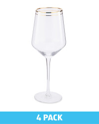 4 Pack Wine Glasses - Gold Trim