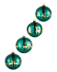 Emerald Stag Glass Baubles 4 Pack