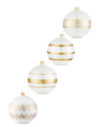 White Lined Glass Baubles 4 Pack