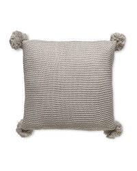 Grey Knitted Pompom Cushion