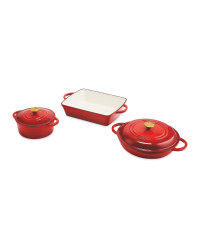 3 Piece Red Cast Iron Casserole Set