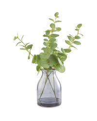 Faux Eucalyptus In Smoky Glass Vase