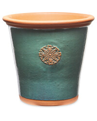 Green Glazed Pot With Terracotta Rim