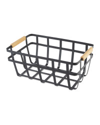Black Wire & Wood Storage Basket
