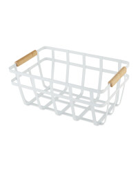 White Wire & Wood Storage Basket