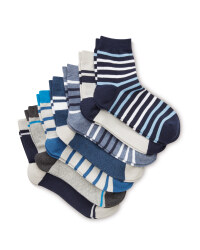 Kids' Blue/Grey Ankle Socks 7 Pack