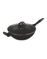 Black Large Marble Effect Wok