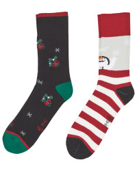 Holly/Snowman Christmas Socks 2 Pack
