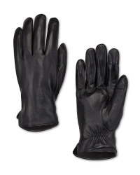 Men's Plain Black Leather Gloves