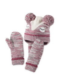 White Owl Hat/Mittens Set 3-6 Years