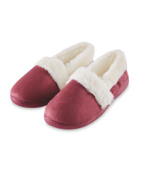Avenue Ladies Fur Trim Slippers - Burgundy