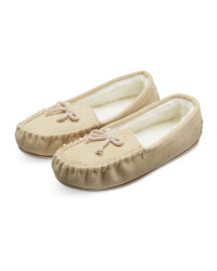 Avenue Ladies Moccasin Slippers - Beige