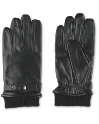 Avenue Men's Rib Cuff Leather Gloves - Black