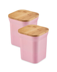 Bamboo Medium Storage Canisters - Coral