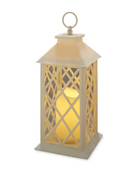 Battery Cross Hatch Lantern - Cream
