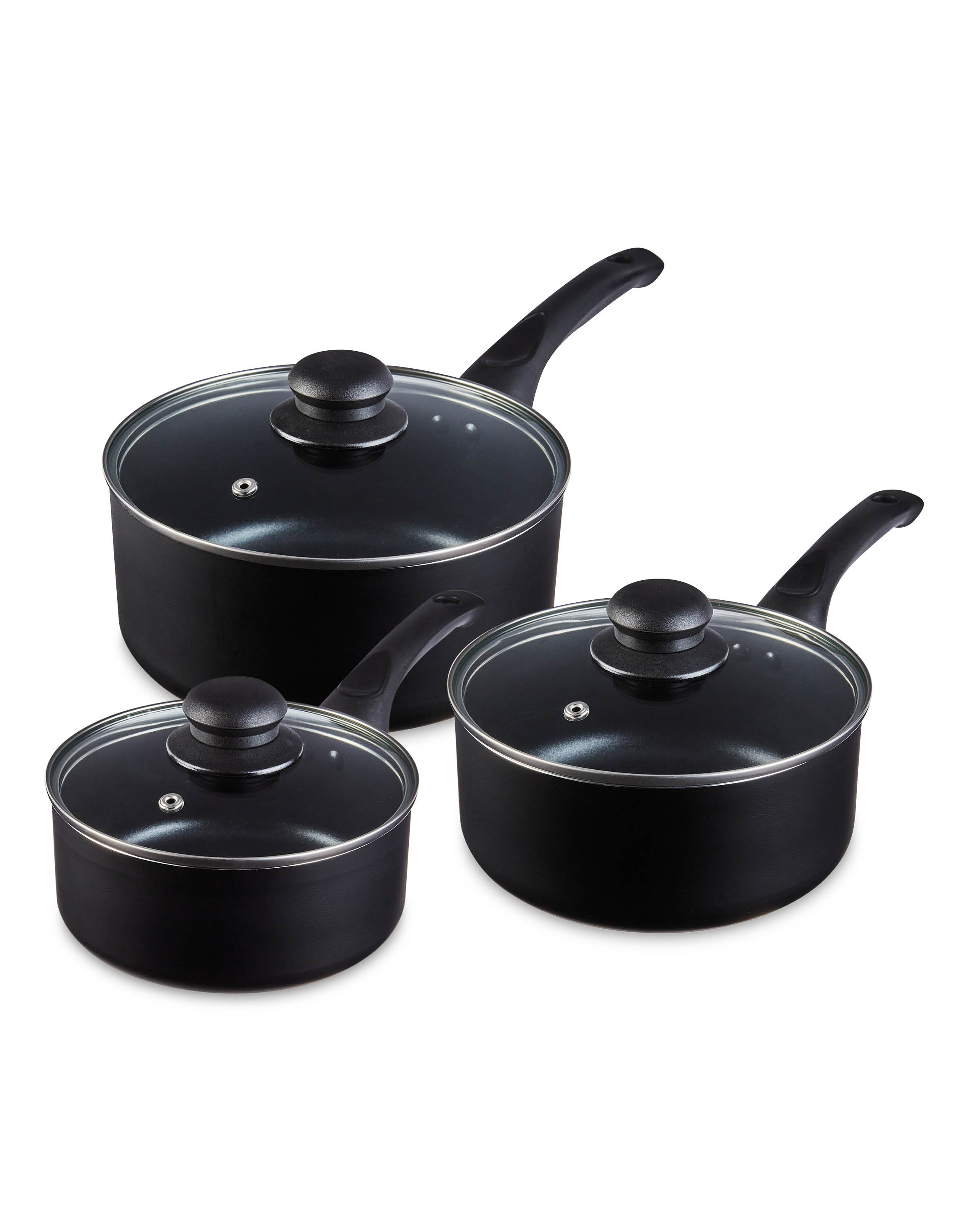 Black 3 Piece Saucepan Set