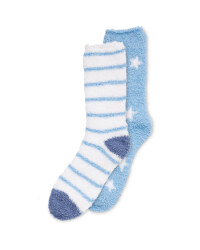 Blue/White Fluffy-Socks Twin Pack