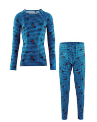 Boy's Blue/Red Print Base Layer Set
