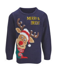 Kids' Navy Rudolph Xmas Jumper