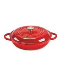 Cast Iron Shallow Casserole Dish - Red
