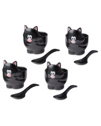 Black Cat Egg Cups & Spoons Bundle