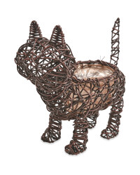 Cat Rattan Effect Animal Planter - Chestnut
