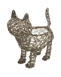 Cat Rattan Effect Animal Planter - Slate