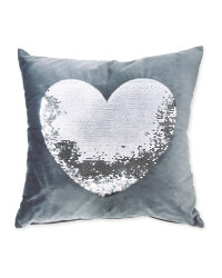 Charcoal Silver Sequin Heart Cushion