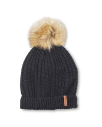 Crane Faux Fur Knitted Hat - Black