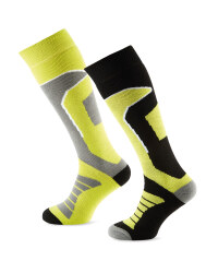 Crane Mens Ski Socks 2 Pack - Black/Lime