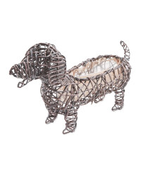 Dog Rattan Animal Planter - Chestnut
