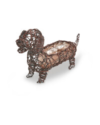 Dog Rattan Effect Animal Planter - Chestnut