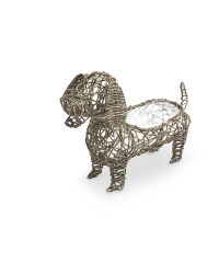 Dog Rattan Effect Animal Planter - Slate