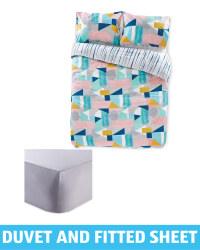 Double Duvet & Grey Fitted Sheet