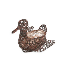 Duck Rattan Effect Animal Planter - Chestnut