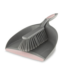 Easy Home Dustpan and Brush Set - Grey/Pink
