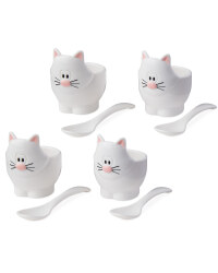 White Cat Egg Cups & Spoons Bundle
