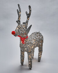Faux Rattan LED Reindeer - Grey