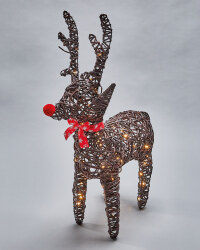 Faux Rattan LED Reindeer - Brown