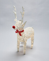 Faux Rattan LED Reindeer - White
