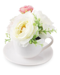 Faux Roses In Teacup