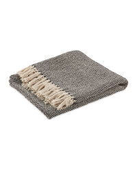 Fringed Herringbone Throw - Black