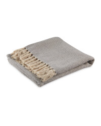 Fringed Herringbone Throw - Grey