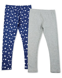 Girl's Leggings 2 Pack - Grey / Hearts