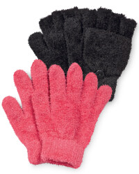 Girls Gloves - Black and Raspberry