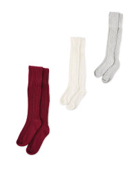 Lily & Dan Cable Tights 3 Pack - Burgundy/Cream/Grey