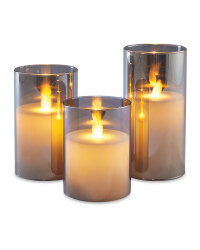 Silver Glass Flicker Candles 3 Pack