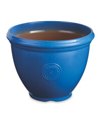 30cm Glazed Effect Pot with Motif - Blue