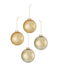 Gold Merry Christmas Baubles 4 Pack