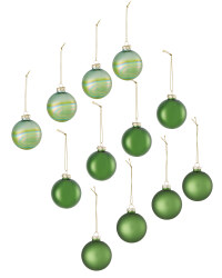 Green Glass Baubles 12 Pack